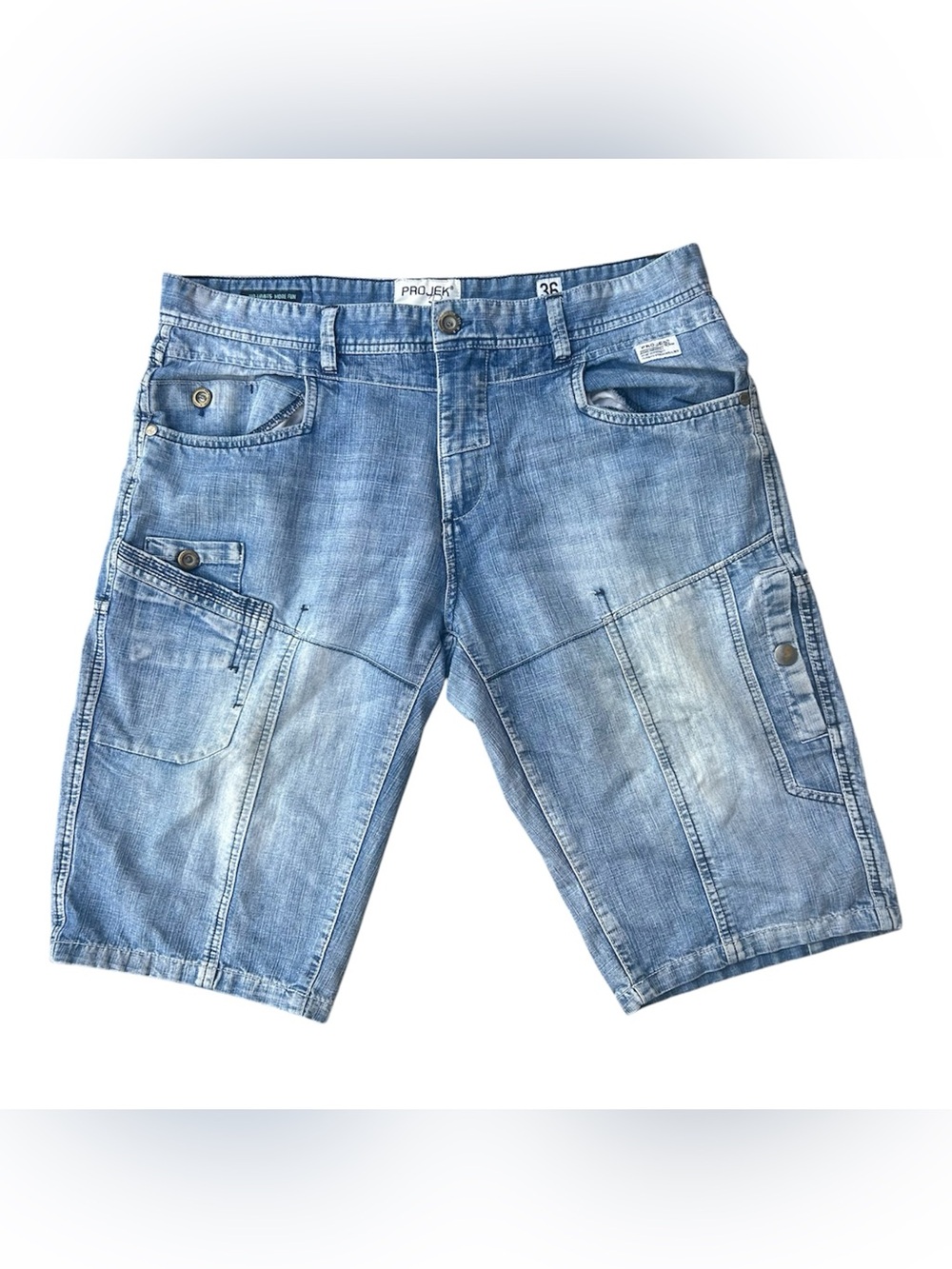 Projek Raw Men's Light Wash Denim Cargo Shorts - Size 36